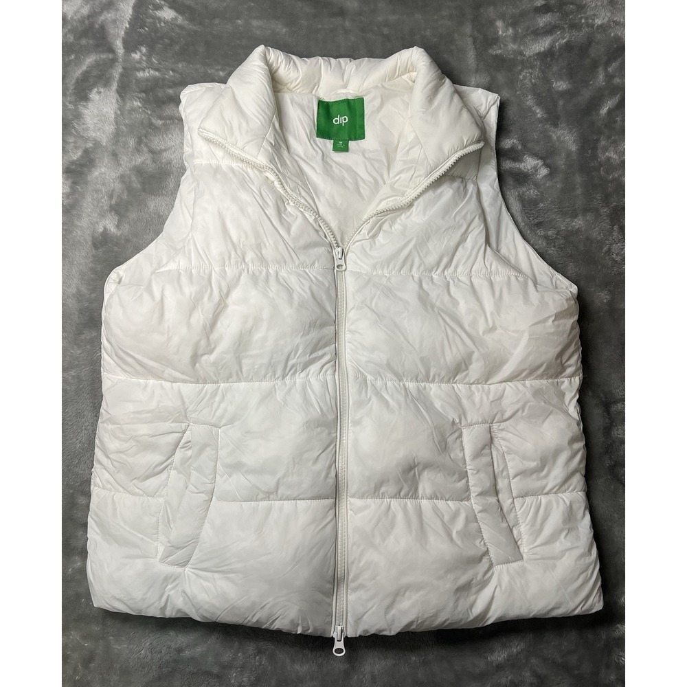 dip Women's White Insulated Puffer Vest Full Zip Collared Sleeveless M - Picture 1 of 16